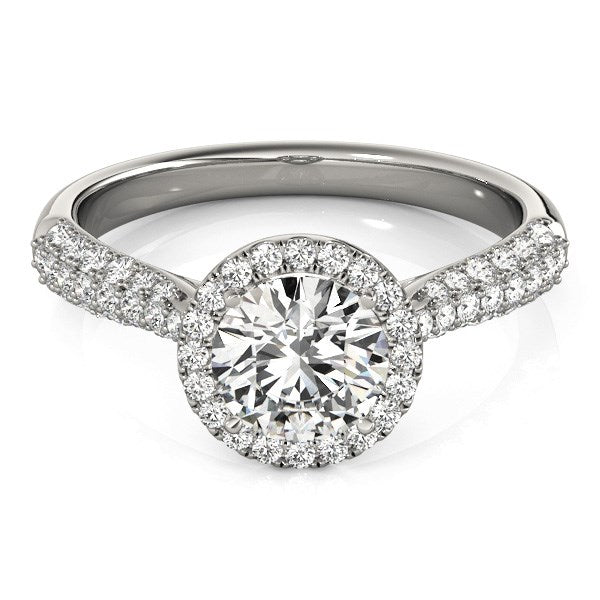(1 1/3 cttw) Halo Diamond Engagement Ring W/ Pave Band - 14k White Gold