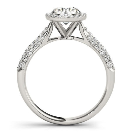 (1 1/3 cttw) Halo Diamond Engagement Ring W/ Pave Band - 14k White Gold
