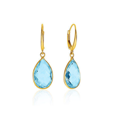 Drop Earrings with Pear-Shaped Blue Topaz Briolettes in 14k Yellow Gold