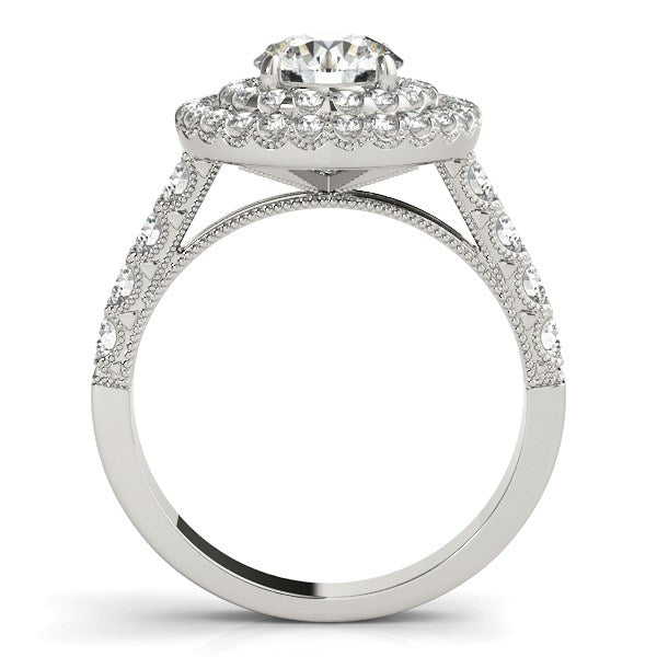 (2 5/8 cttw) Diamond Engagement Ring W/ Double Pave Halo - 14k White Gold