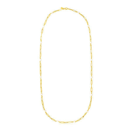 14k Yellow Gold Paperclip Chain and Pearl Necklace