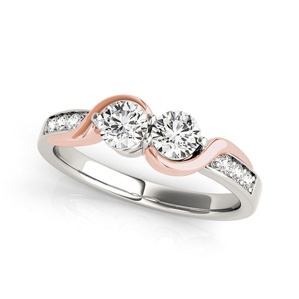 (5/8 cttw) Round Two Diamond Curved Band Ring - 14k White And Rose Gold