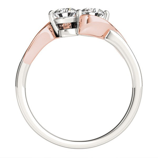 (5/8 cttw) Round Two Diamond Curved Band Ring - 14k White And Rose Gold