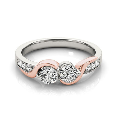 (5/8 cttw) Round Two Diamond Curved Band Ring - 14k White And Rose Gold