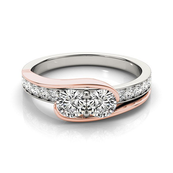 (3/4 cttw) Two Stone Diamond Ring - 14k White And Rose Gold