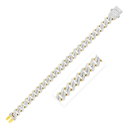 14k Two Tone Gold Polished Modern Lite Edge Chain with Pave Bracelet