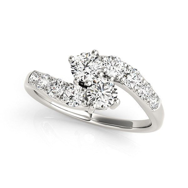 (1 cttw) Two Stone Overlap Design Diamond Ring - 14k White Gold