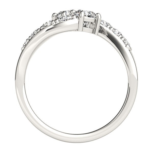 (1 cttw) Two Stone Overlap Design Diamond Ring - 14k White Gold