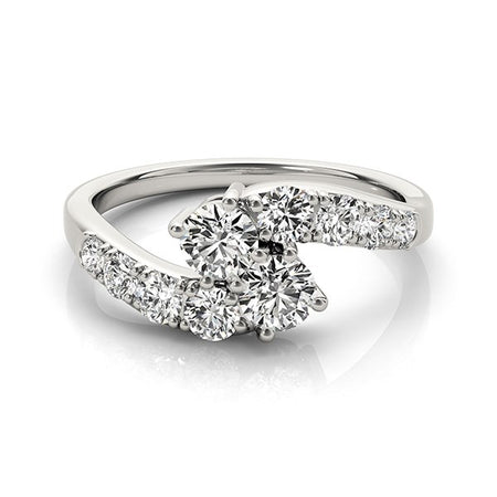 (1 cttw) Two Stone Overlap Design Diamond Ring - 14k White Gold