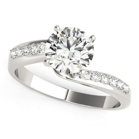 (1 5/8 cttw) Bypass Round Pronged Diamond Engagement Ring - 14k White Gold