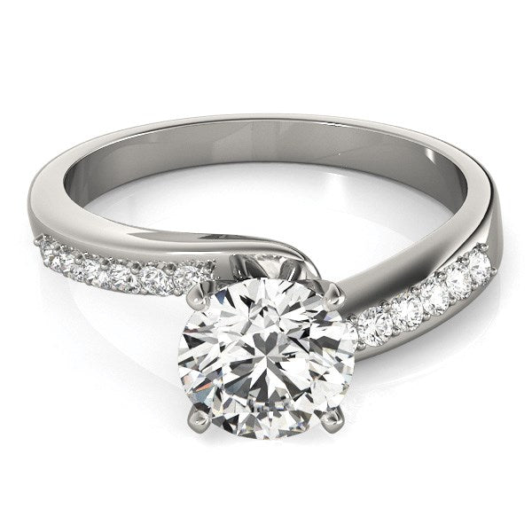 (1 5/8 cttw) Bypass Round Pronged Diamond Engagement Ring - 14k White Gold