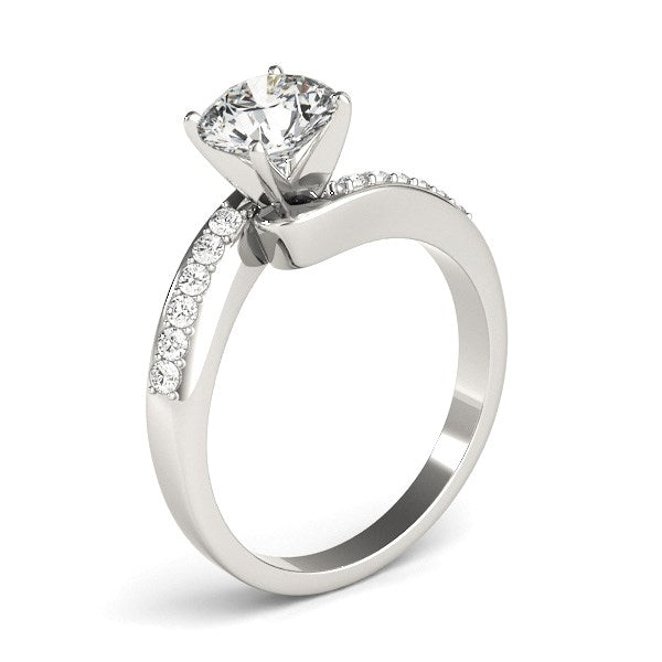 (1 5/8 cttw) Bypass Round Pronged Diamond Engagement Ring - 14k White Gold