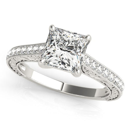 (1 1/4 cttw) Princess Cut Diamond Engagement Ring - 14k White Gold