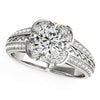 (1 3/8 cttw) Round Diamond Floral Motif Engagement Ring - 14k White Gold