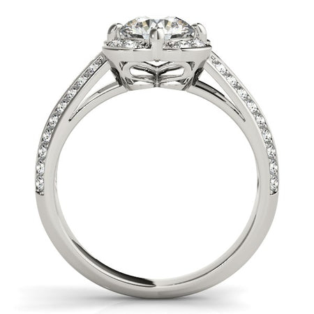 (1 3/8 cttw) Round Diamond Floral Motif Engagement Ring - 14k White Gold