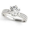 (1 5/8 cttw) Six Prong Diamond Engagement Ring W/ Pave Band - 14k White Gold