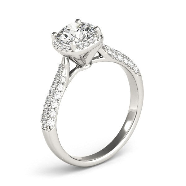 (1 1/3 cttw) Halo Graduated Pave Shank Diamond Engagement Ring - 14k White Gold