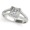 (2 cttw) Princes Cut Halo Split Shank Diamond Engagement Ring - 14k White Gold