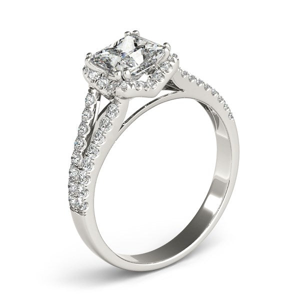 (2 cttw) Princes Cut Halo Split Shank Diamond Engagement Ring - 14k White Gold