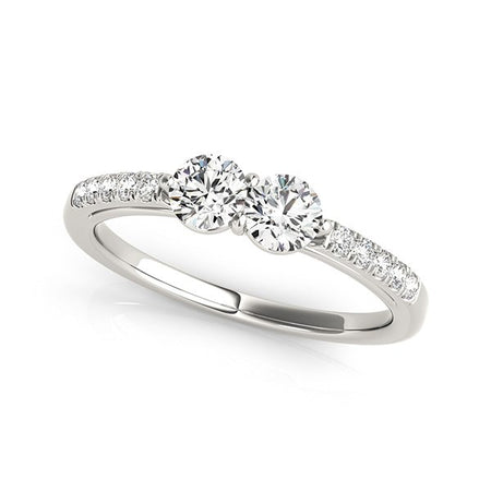 (5/8 cttw) Two Stone Round Diamond Ring - 14k White Gold