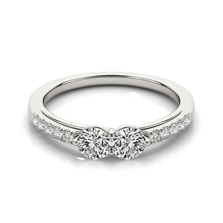 (5/8 cttw) Two Stone Round Diamond Ring - 14k White Gold