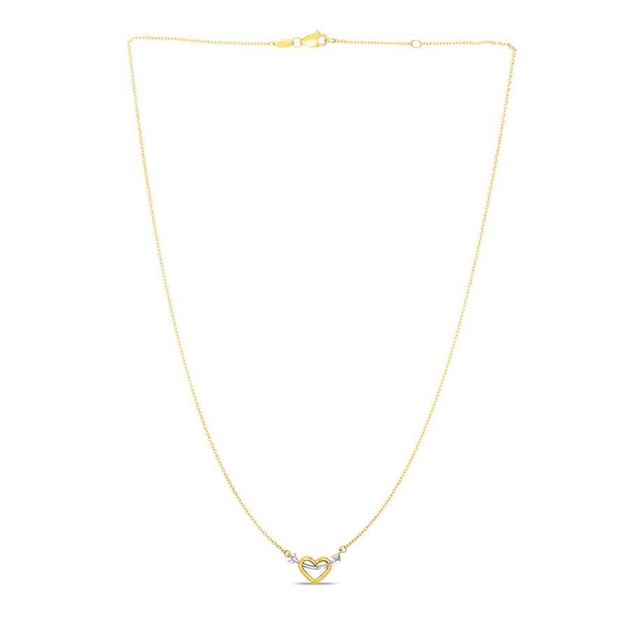 14k Two-Tone Gold Necklace with Interlaced Heart and Arrow Charm