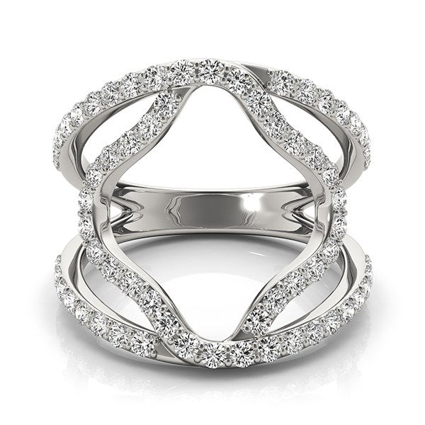 (5/8 cttw) Diamond Flower Style Dual Band Ring - 14k White Gold