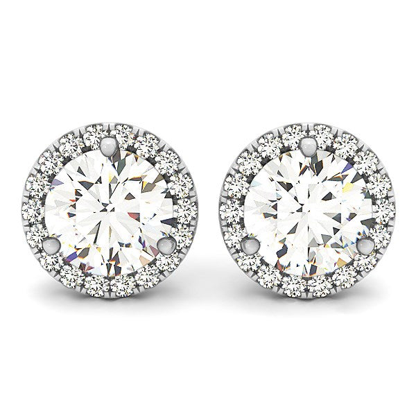 (1 cttw) Round Prong Halo Style Earrings - 14k White Gold