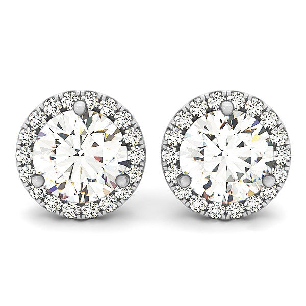 (1 cttw) Round Prong Halo Style Earrings - 14k White Gold
