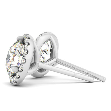 (1 cttw) Round Prong Halo Style Earrings - 14k White Gold