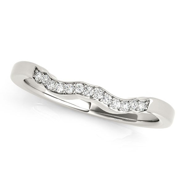 (1/15 cttw) Wavy Style Diamond Wedding Ring - 14k White Gold