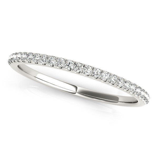 (1/8 cttw) Round Diamond Pave Set Wedding Band - 14k White Gold
