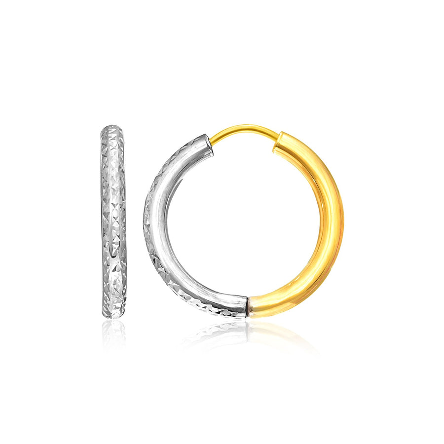 Hoop Earrings with Textured Style - 14k Two-Tone Gold