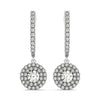 (1 cttw) Double Halo Round Diamond Drop Earrings - 14k White Gold