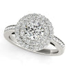 (1 1/2 cttw) Round W/ Two-Row Halo Diamond Engagement Ring - 14k White Gold