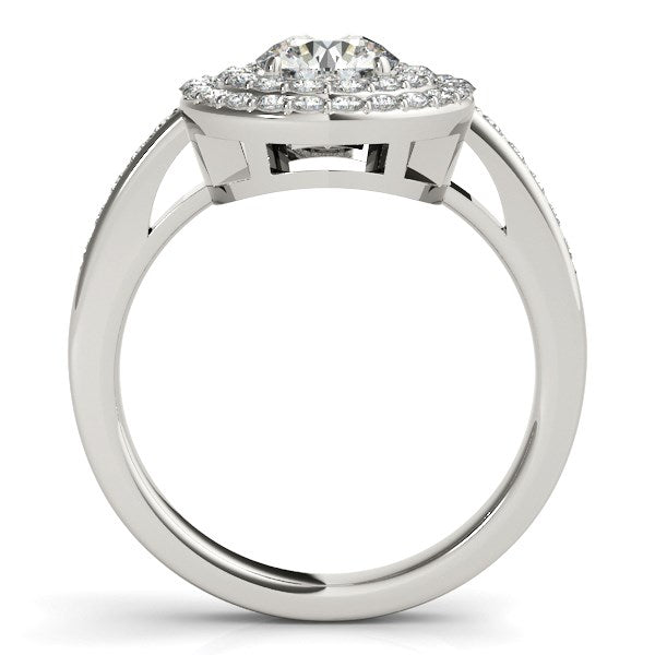 (1 1/2 cttw) Round W/ Two-Row Halo Diamond Engagement Ring - 14k White Gold