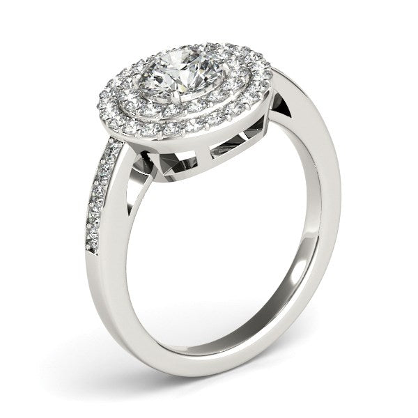 (1 1/2 cttw) Round with Two-Row Halo Diamond Engagement Ring - 14k White Gold