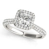 (1 1/3 cttw) Halo Pave Band Diamond Engagement Ring - 14k White Gold