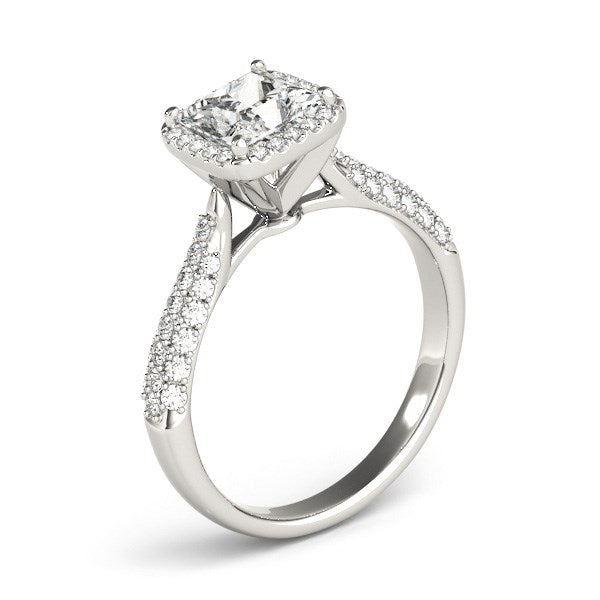 (1 1/3 cttw) Halo Pave Band Diamond Engagement Ring - 14k White Gold
