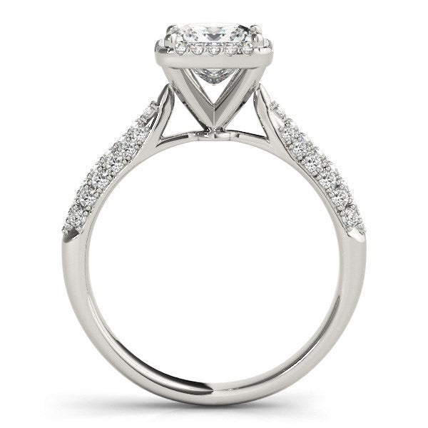 (1 1/3 cttw) Halo Pave Band Diamond Engagement Ring - 14k White Gold