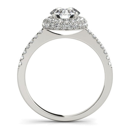 (1 1/2 cttw) Classic Round Diamond Pave Design Engagement Ring  - 14k White Gold