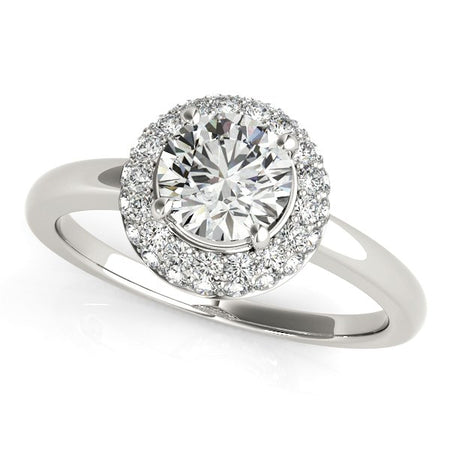 (1 3/8 cttw) Diamond Engagement Ring W/ Pave Halo Stones - 14k White Gold