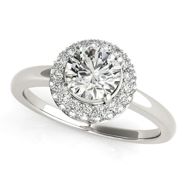 (1 3/8 cttw) Diamond Engagement Ring W/ Pave Halo Stones - 14k White Gold