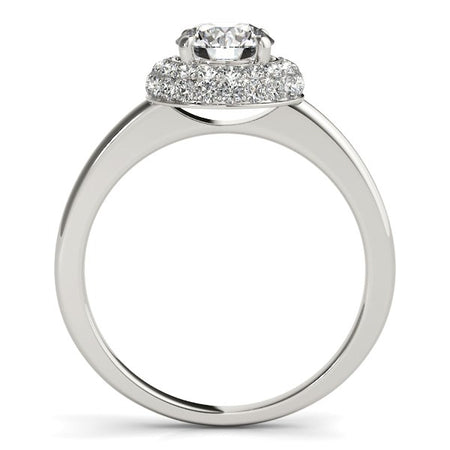 (1 3/8 cttw) Diamond Engagement Ring W/ Pave Halo Stones - 14k White Gold