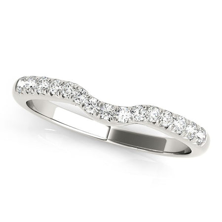 (1/5 cttw) Pave Set Curved Diamond Wedding Band - 14k White Gold