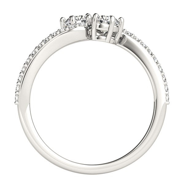 (3/4 cttw) Curved Band Two Stone Diamond Ring - 14k White Gold