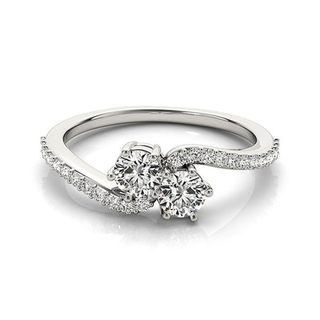 (3/4 cttw) Curved Band Two Stone Diamond Ring - 14k White Gold