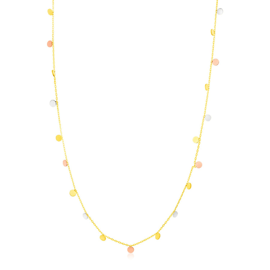 Necklace W/ Dangling Circles - 14K Tri Color