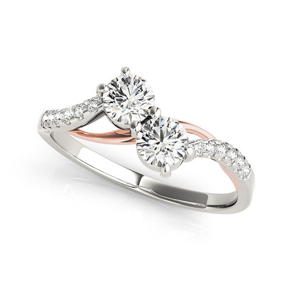 (5/8 cttw) - Two Stone Diamond Ring W/ Curved Band - 14k White And Rose Gold