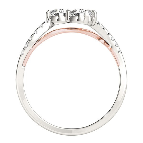 (5/8 cttw) - Two Stone Diamond Ring W/ Curved Band - 14k White And Rose Gold